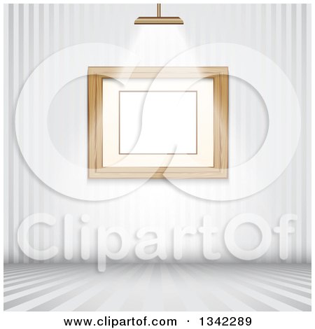 Clipart of a Feature Light Shining on a Blank Frame on a Wall over Striped Floors - Royalty Free Vector Illustration by KJ Pargeter