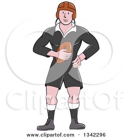 Clipart of a Retro Cartoon White Male Rugby Player Holding the Ball - Royalty Free Vector Illustration by patrimonio