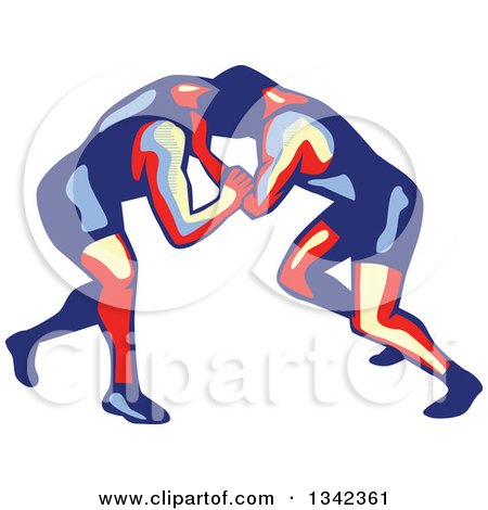 Clipart of Retro Freestyle Wrestlers in Action - Royalty Free Vector Illustration by patrimonio