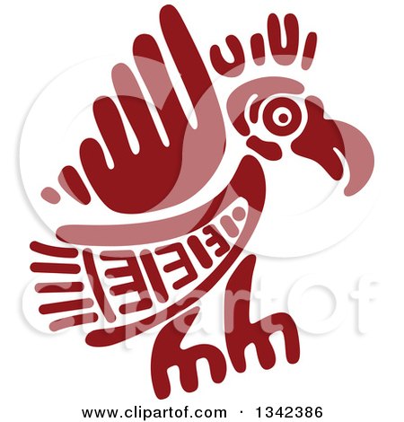 Clipart of a Red Mayan Aztec Hieroglyph Art of an Eagle Flying - Royalty Free Vector Illustration by Vector Tradition SM