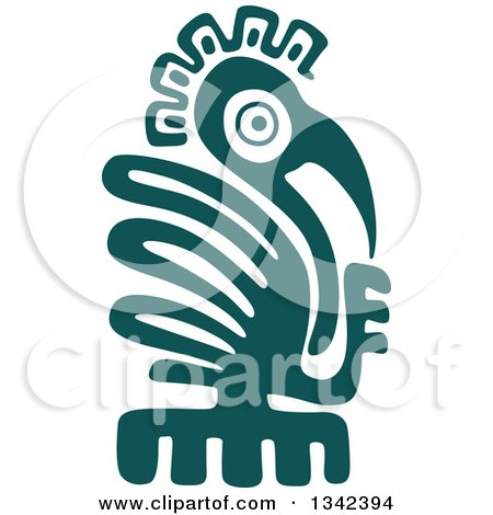 Clipart of a Teal Mayan Aztec Hieroglyph Art of an Eagle - Royalty Free Vector Illustration by Vector Tradition SM