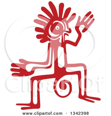 Clipart of a Red Mayan Aztec Hieroglyph Art of a Tribal Man, Monkey or God - Royalty Free Vector Illustration by Vector Tradition SM