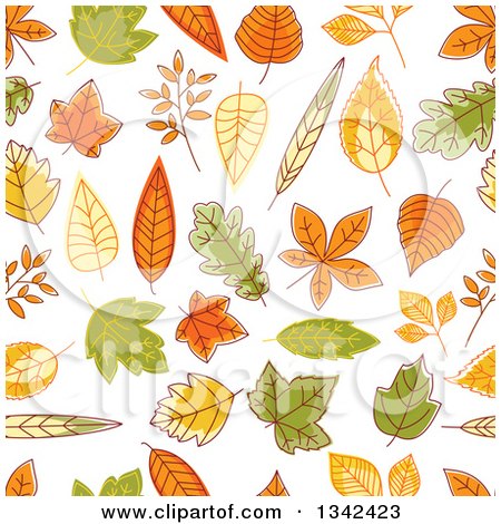Clipart of a Seamless Background Pattern of Sketched Autumn Leaves - Royalty Free Vector Illustration by Vector Tradition SM