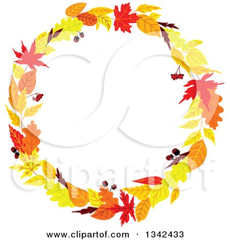 Clipart of a Colorful Autumn Leaf Wreath 2 - Royalty Free Vector Illustration by Vector Tradition SM