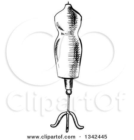 Clipart of a Black and White Sketched Mannequin - Royalty Free Vector Illustration by Vector Tradition SM