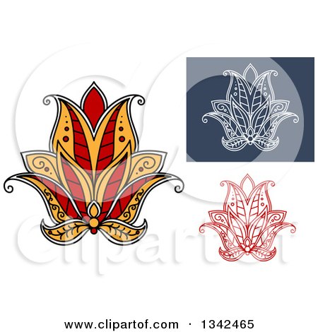 Clipart of Beautiful Henna Lotus Flowers 3 - Royalty Free Vector Illustration by Vector Tradition SM
