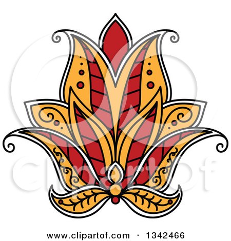 Clipart of a Beautiful Red White and Yellow Henna Lotus Flower - Royalty Free Vector Illustration by Vector Tradition SM