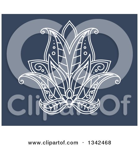 Clipart of a White Henna Lotus Flower on Blue 6 - Royalty Free Vector Illustration by Vector Tradition SM