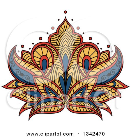 Clipart of a Beautiful Blue Yellow and Red Henna Lotus Flower - Royalty Free Vector Illustration by Vector Tradition SM