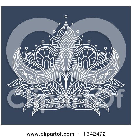 Clipart of a White Henna Lotus Flower on Blue 5 - Royalty Free Vector Illustration by Vector Tradition SM