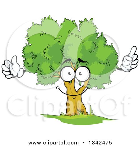 Clipart of a Cartoon Tree Character with a Lush, Green, Mature Canopy, Holding up a Finger 2 - Royalty Free Vector Illustration by Vector Tradition SM