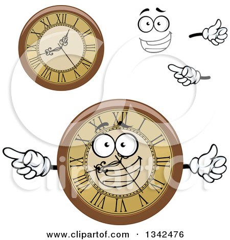 Clipart of a Cartoon Face, Hands and Wall Clocks 2 - Royalty Free Vector Illustration by Vector Tradition SM