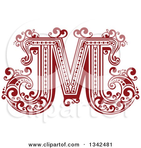 Clipart of a Retro Red Capital Letter M with Flourishes - Royalty Free Vector Illustration by Vector Tradition SM