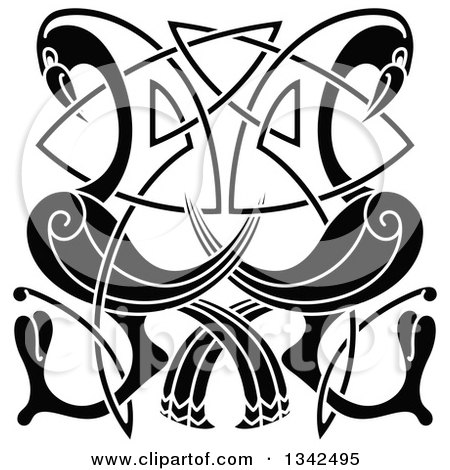 Clipart of Black and White Celtic Knot Cranes or Herons - Royalty Free Vector Illustration by Vector Tradition SM