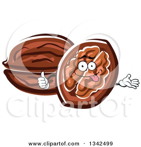 Clipart of a Cartoon Walnuts Character Making a Goofy Face, Presenting and Giving a Thumb up - Royalty Free Vector Illustration by Vector Tradition SM