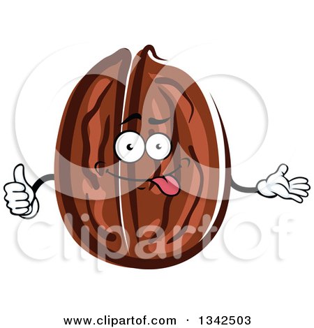 Clipart of a Cartoon Walnut Character Making a Goofy Face, Presenting and Giving a Thumb up - Royalty Free Vector Illustration by Vector Tradition SM