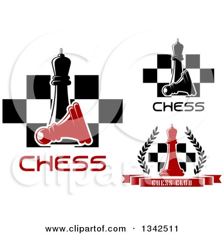 Clipart of Chess Queens, Pawns, Boards and Wreaths with Text - Royalty Free Vector Illustration by Vector Tradition SM
