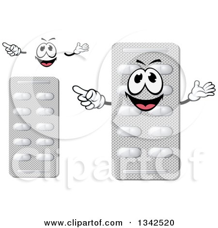 Clipart of a Cartoon Face, Hands and Blister Pill Packages - Royalty Free Vector Illustration by Vector Tradition SM