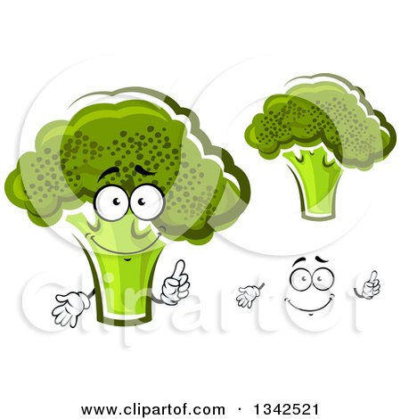 Clipart of a Cartoon Face, Hands and Broccoli - Royalty Free Vector Illustration by Vector Tradition SM