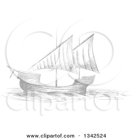 Clipart of a Sketched Gray Sailing Ship - Royalty Free Vector Illustration by Vector Tradition SM