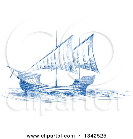 Clipart of a Sketched Blue Sailing Ship - Royalty Free Vector Illustration by Vector Tradition SM