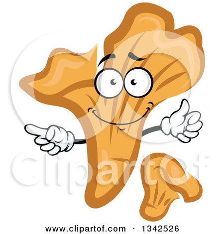 Clipart of a Chanterelle Mushroom Character Pointing and Giving a Thumb up - Royalty Free Vector Illustration by Vector Tradition SM