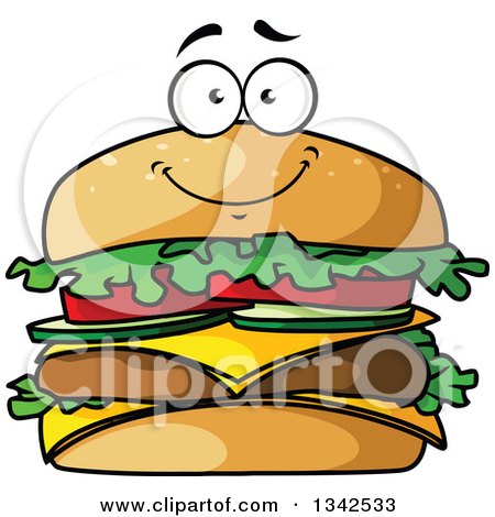 Clipart of a Cartoon Smiling Cheeseburger - Royalty Free Vector Illustration by Vector Tradition SM