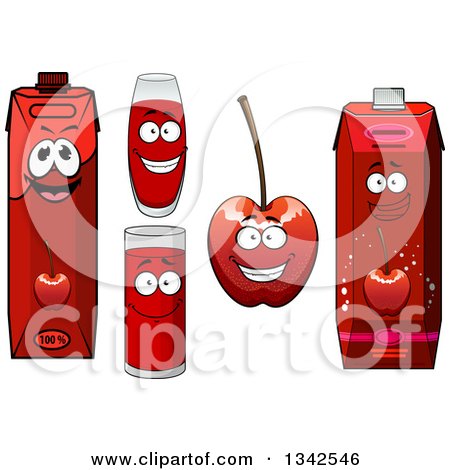 Clipart of Happy Cherry Character, Cups and Juice Cartons 2 - Royalty Free Vector Illustration by Vector Tradition SM