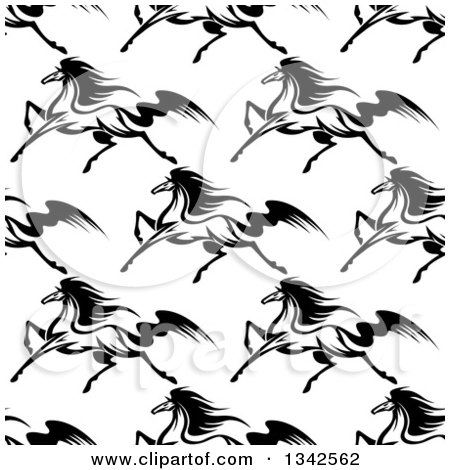 Clipart of a Seamless Pattern Background of Black and White Running Horses 5 - Royalty Free Vector Illustration by Vector Tradition SM