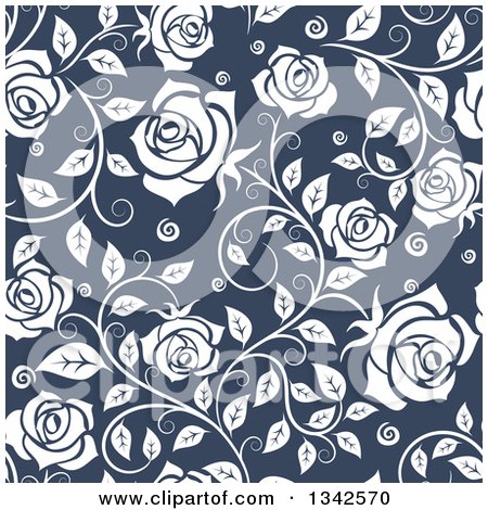 Clipart of a Seamless Pattern of White Roses on Blue 4 - Royalty Free Vector Illustration by Vector Tradition SM