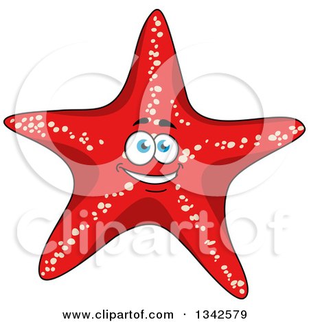 Clipart of a Cartoon Happy Red Starfish Character - Royalty Free Vector Illustration by Vector Tradition SM