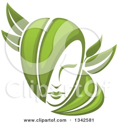 Clipart of a Woman's Face with Green Leaf Hair 2 - Royalty Free Vector Illustration by Vector Tradition SM