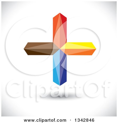 Clipart of a 3d Floating Colorful Cross over Shading - Royalty Free Vector Illustration by ColorMagic