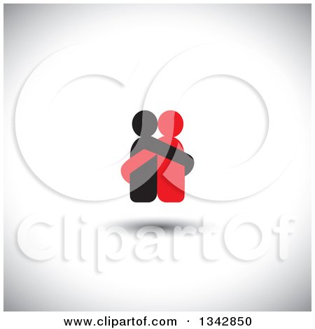 Clipart of a Red and Black Couple Hugging over Shading - Royalty Free Vector Illustration by ColorMagic