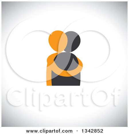 Clipart of a Black and Orange Couple Hugging over Shading - Royalty Free Vector Illustration by ColorMagic