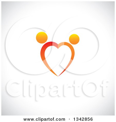 Clipart of a Gradient Orange Couple Dancing and Forming a Heart over Shading - Royalty Free Vector Illustration by ColorMagic