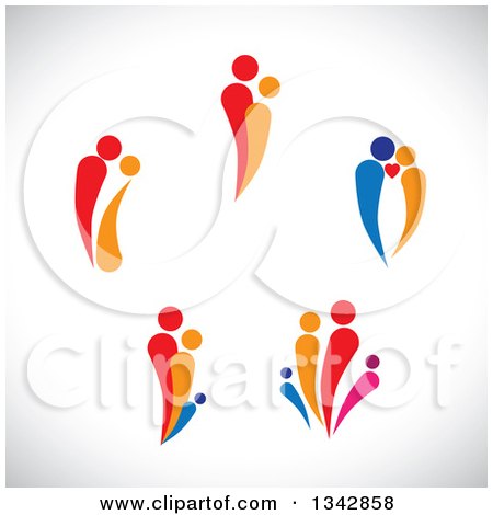 Clipart of Colorful Abstract Families and Couples over Shading - Royalty Free Vector Illustration by ColorMagic