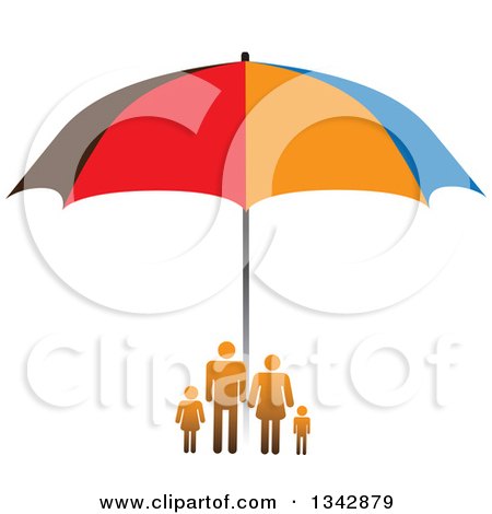 Clipart of a Gradient Orange Family Sheltered Under an Umbrella - Royalty Free Vector Illustration by ColorMagic