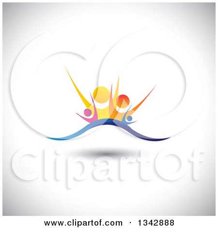 Clipart of a Colorful Happy Family Cheering over a Wave and Shading - Royalty Free Vector Illustration by ColorMagic