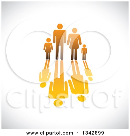Clipart of a Gradient Orange Family of Four and Reflection over Shading - Royalty Free Vector Illustration by ColorMagic