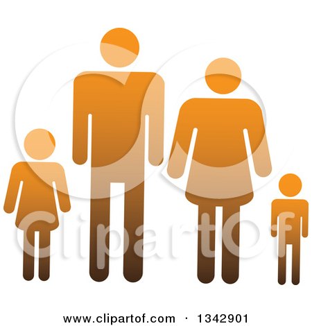 Clipart of a Gradient Orange Family of Four - Royalty Free Vector Illustration by ColorMagic