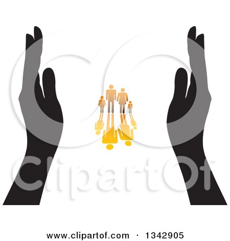Clipart of a Pair of Black Hands Framing a Gradient Orange Family and Reflection - Royalty Free Vector Illustration by ColorMagic