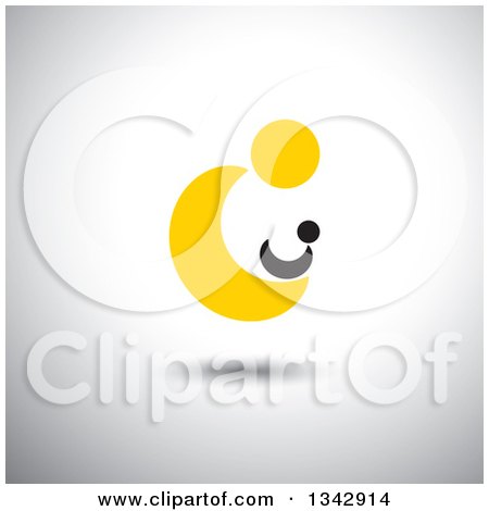 Clipart of a Yellow Abstract Parent Holding a Baby over Shading - Royalty Free Vector Illustration by ColorMagic