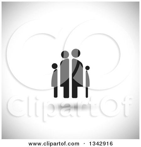 Clipart of a Black Abstract Family of Four over Shading - Royalty Free Vector Illustration by ColorMagic