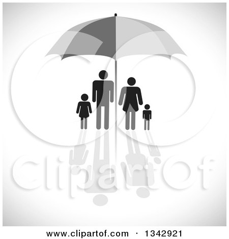 Clipart of a Black Family Sheltered Under a Gray Umbrella over Shading - Royalty Free Vector Illustration by ColorMagic