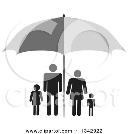 Clipart of a Black Family Sheltered Under a Gray Umbrella - Royalty Free Vector Illustration by ColorMagic