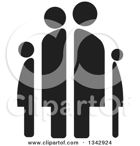 Clipart of a Black Abstract Family of Four - Royalty Free Vector Illustration by ColorMagic