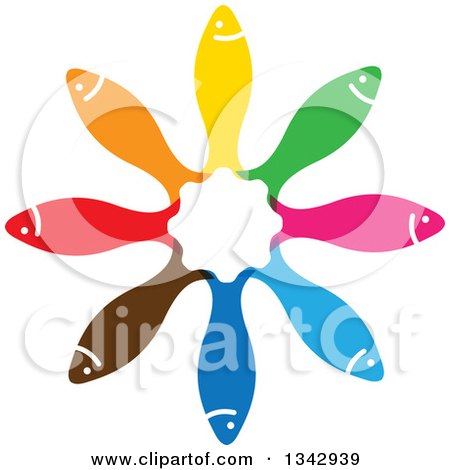 Clipart of a Circle of Colorful Fish with Their Tails in - Royalty Free Vector Illustration by ColorMagic