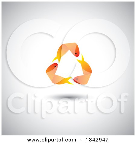 Clipart of Recycle Arrows Formed by Three Orange Gold Fish over Shading - Royalty Free Vector Illustration by ColorMagic