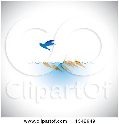 Clipart of Gold Fish Watching a Flying Blue Fish, over Shading - Royalty Free Vector Illustration by ColorMagic